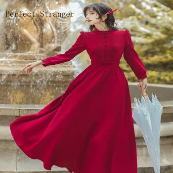 Осенне-зимнее платье 2021 года со стоячим воротником в стиле ретро, темпераментное длинное платье с длинным рукавом для женщин, женское платье Vestidos
