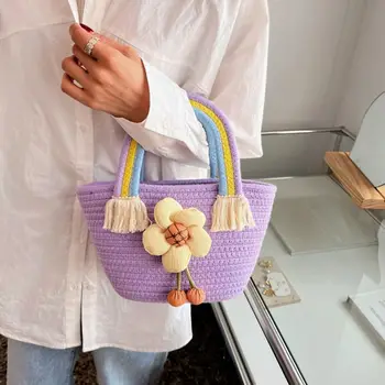 Пляжная сумка, сумка-тоут, продуктовые сумки, Стереоскопический цветок, Богемная женская сумка, Корейская сумка, сумка через плечо, тканая веревочная сумка