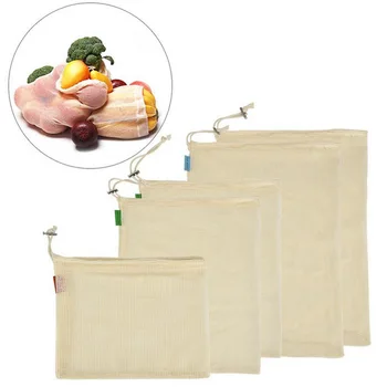 Повторяемая сетчатая сумка для фруктов и овощей с карманом на шнурке, сумка для покупок в супермаркете