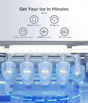 Портативная столешница для приготовления льда, 9 кубиков готовы за 6 минут, 26 фунтов за 24 часа, Самоочищающаяся Льдогенератор с пакетами для льда /Ice /I