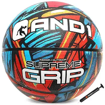 Резиновый баскетбольный мяч с ручкой и насосом, красный и синий, 29,5 