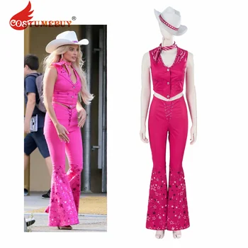 Розовый наряд Пастушки из фильма 2023, Розово-красный жилет, брюки, костюм со Шляпой, женские костюмы для вечеринки на Хэллоуин