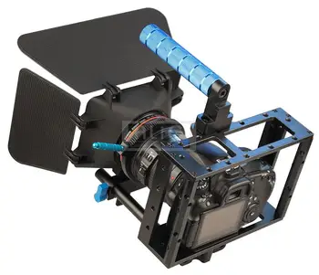 Система поддержки 15-миллиметровой направляющей штанги для зеркальной фотокамеры, бленда для видеообъектива, матовая коробка + Чехол для камеры + Ремень для последующей фокусировки
