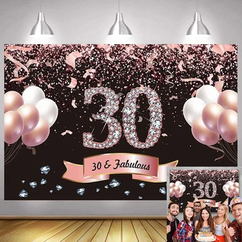 Сладкий Фон для фотосъемки из Розового золота 30-го года С Днем Рождения, Женский Мужской воздушный шар, Фон для фотосъемки, Баннер, Подарок для фотосессии
