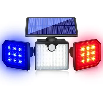 Солнечные наружные настенные светильники, сигнальные лампы, мигающие красным и синим, вращающиеся с тремя головками, предупреждение о въезде в гараж, пересечение