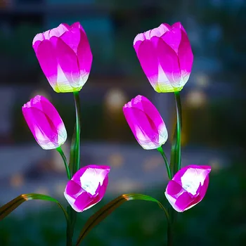 Солнечные Тюльпаны Имитация Торшера LED Газонная Лампа Солнечная Энергия Наружное Освещение Роза Внутренний Двор Цветочный Свет Сад Декоративная Лампа