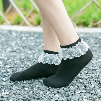 Удобные хлопковые женские носки до щиколотки в стиле Харадзюку с рюшами, кружевные носки принцессы с оборками, короткие носки