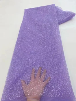 Фиолетовая Кружевная ткань с французскими блестками 2023, Высококачественная Кружевная ткань в Нигерийском стиле 5 Ярдов, Африканская Тюлевая Кружевная ткань Для вечернего платья