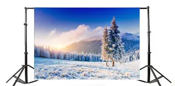 Фон для фотосъемки Рождественская сосна Элегантная гора Тяжелый снег Голубое небо Белое облако Зима С Новым годом