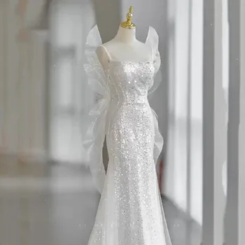 Элегантное свадебное платье на бретельках, Женское сексуальное блестящее изысканное платье с пайетками для выпускного вечера, облегающая одежда для тостов
